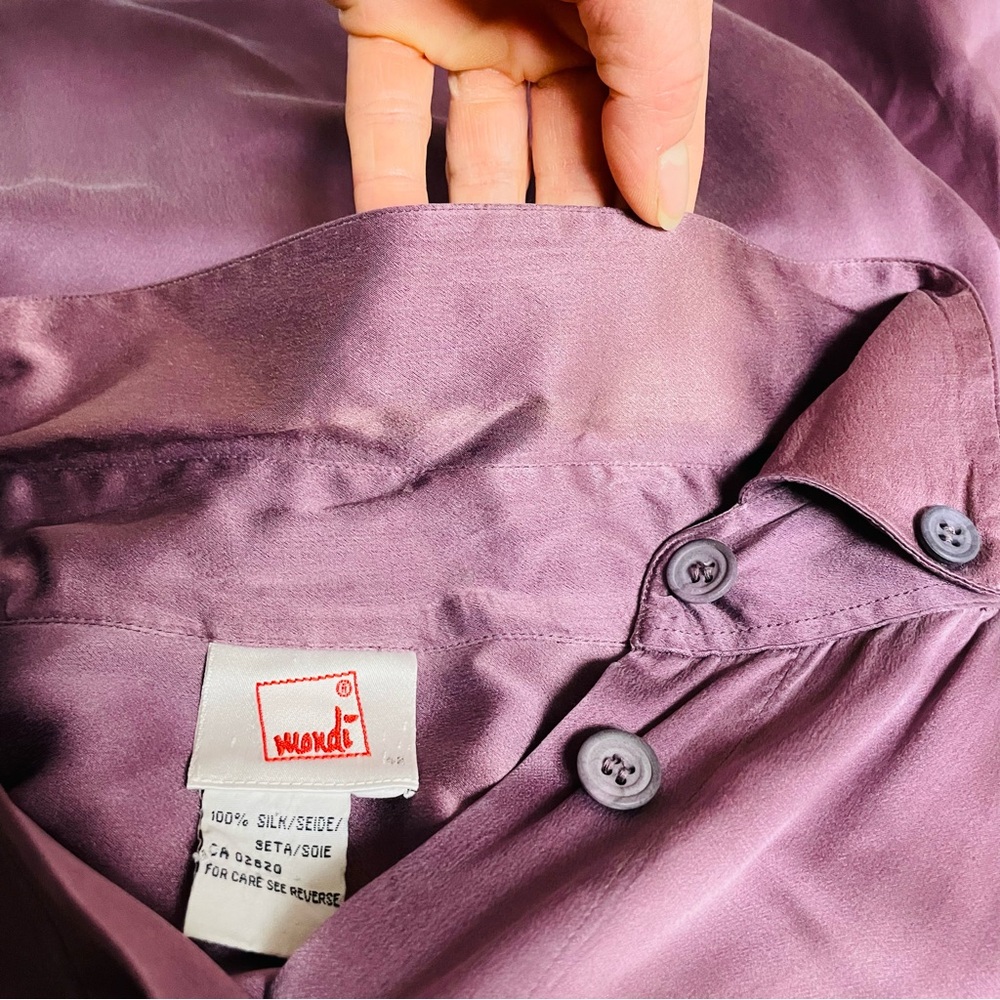 Vintage Mondi Muted Purple 100% Silk Button Up Dress Shirt Blouse | XL - Picture 6 of 6